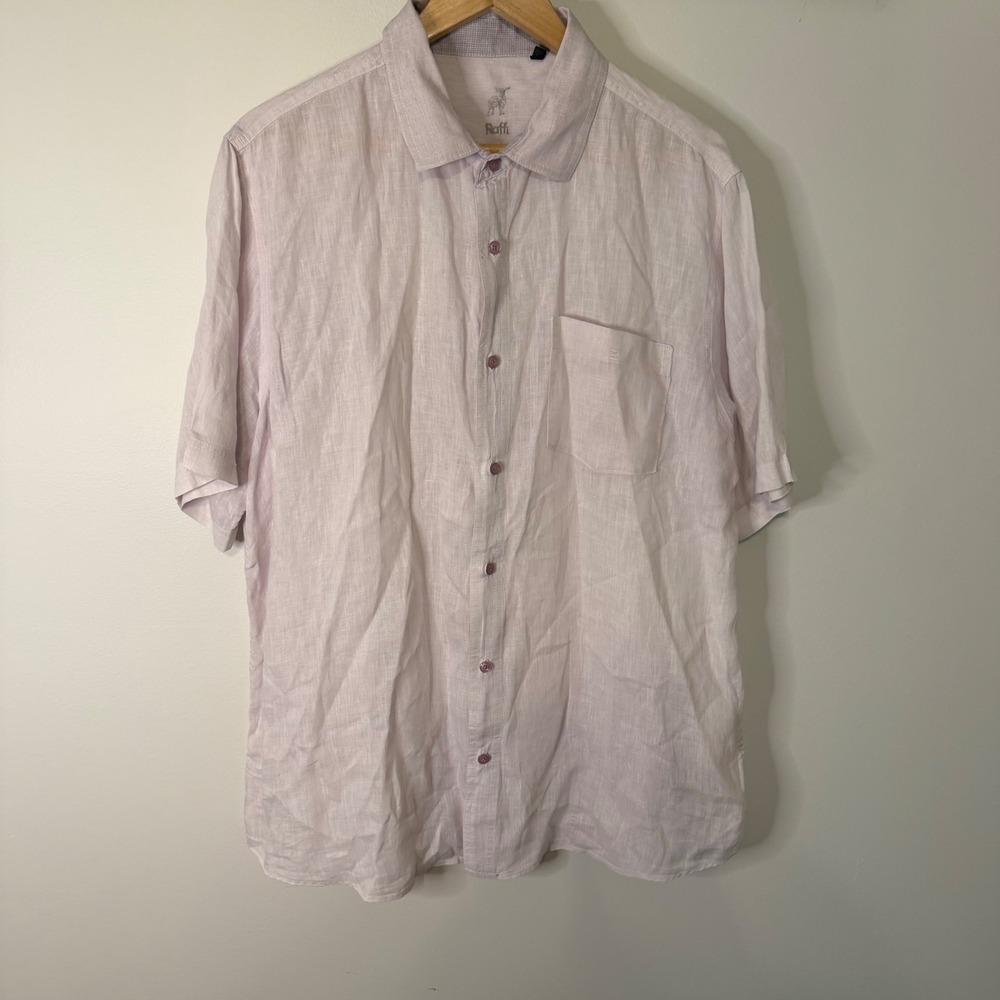 Raffi Mens Light Pink Linen Short Sleeve Button Down Shirt Size XL